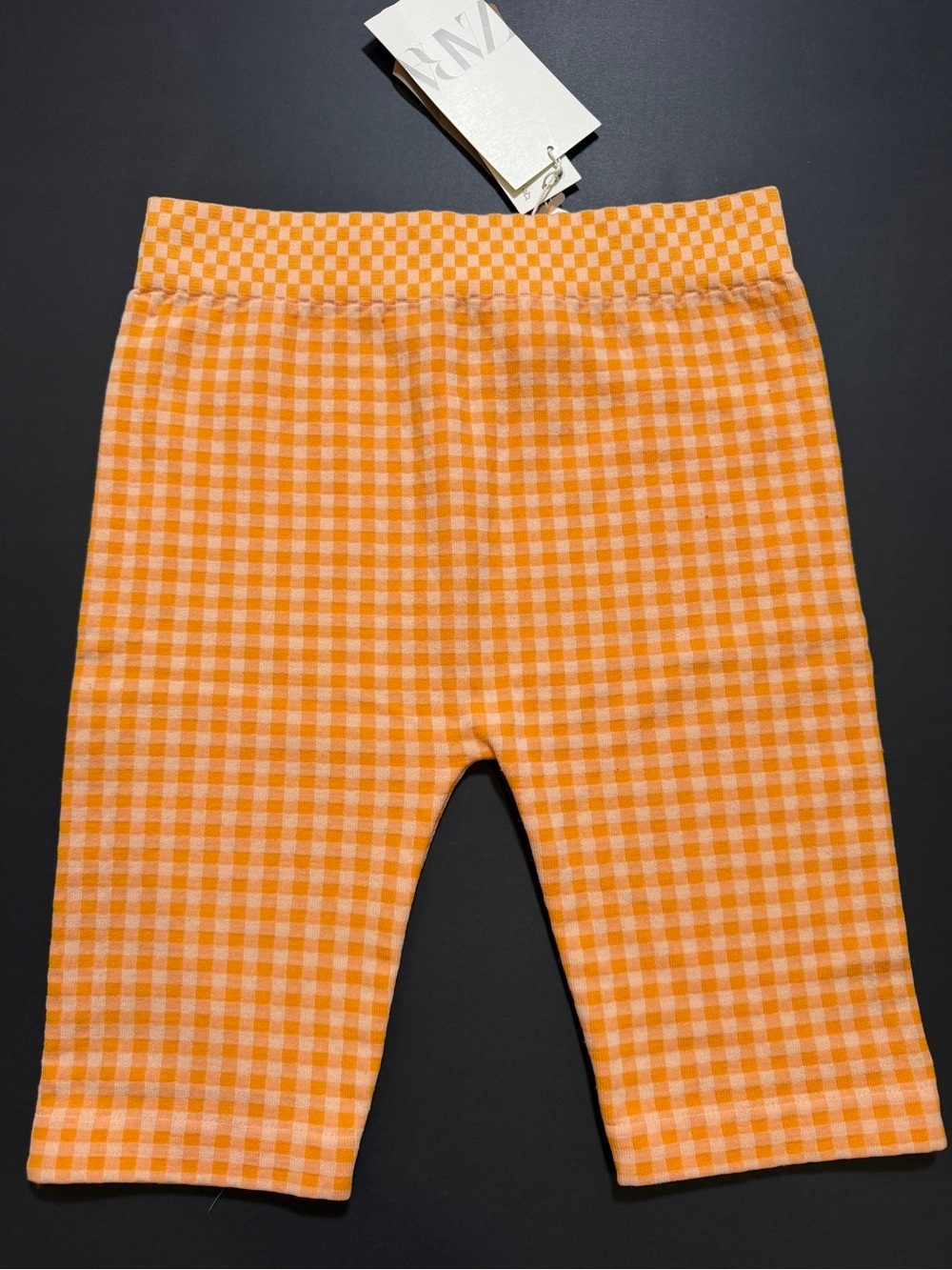 Zara Gingham Biker Shorts Orange & Cream